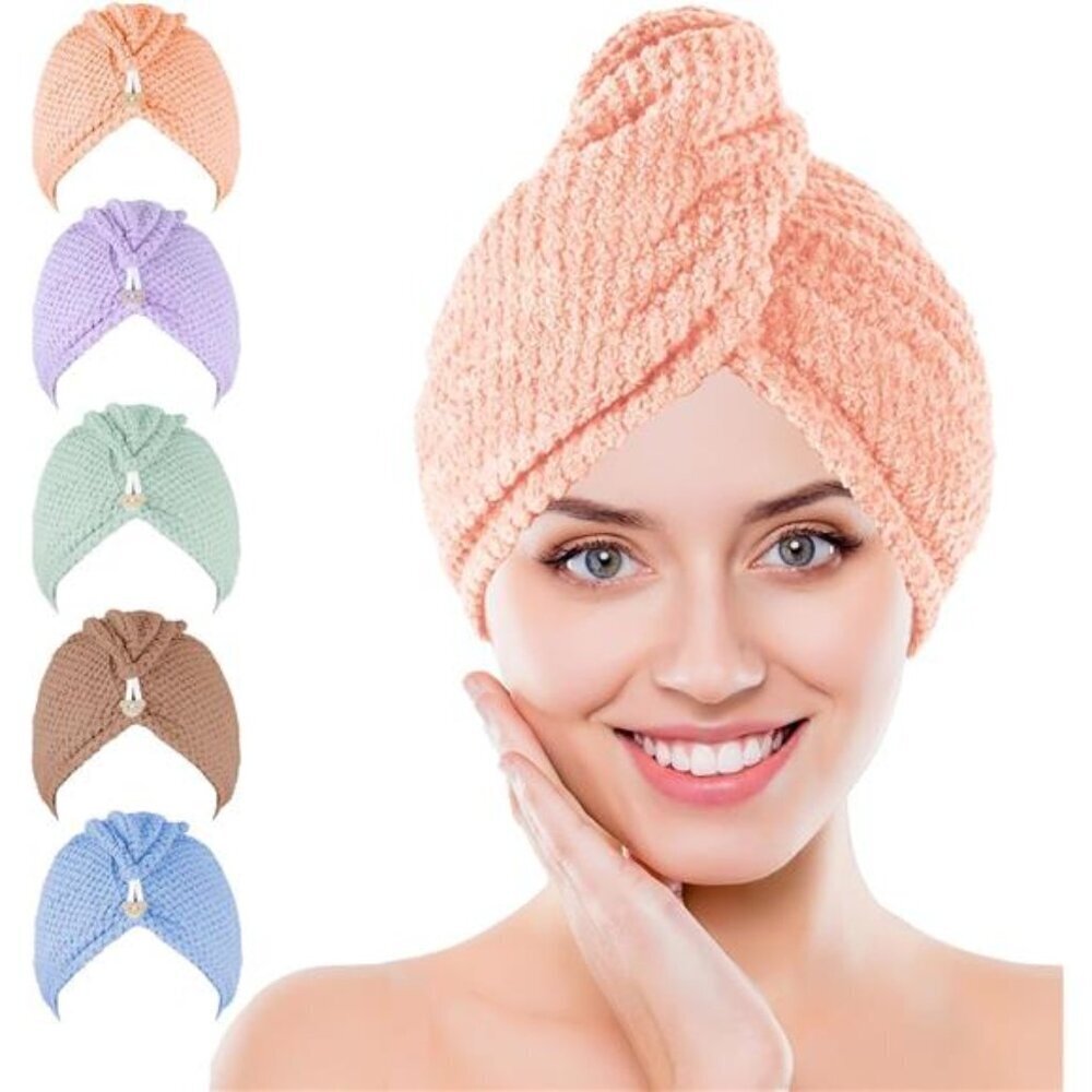 Soft Microfiber Hair Towel Wrap 5 Pack with Elastic Band